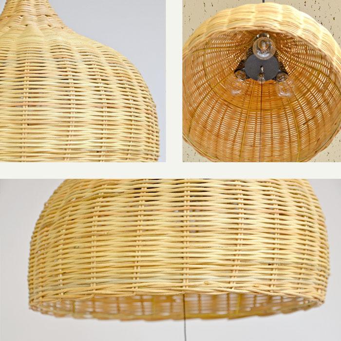 ラタン ペンダントライト 3灯式 調光可能 プルスイッチ付き 和風