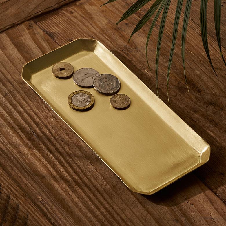 トレー 真鍮 トレイ キャッシュ 長方形 ゴールド 金 属 アンティーク