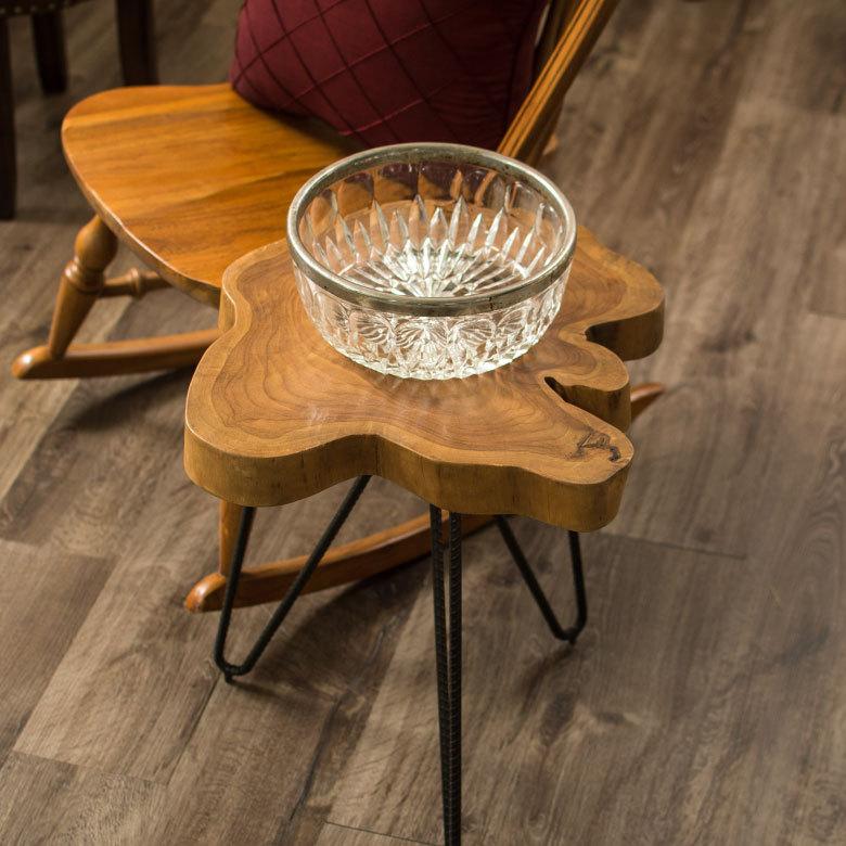 東谷 サイドテーブル 切り株天板 木製 アイアン脚 幅40cm ブラウン 茶