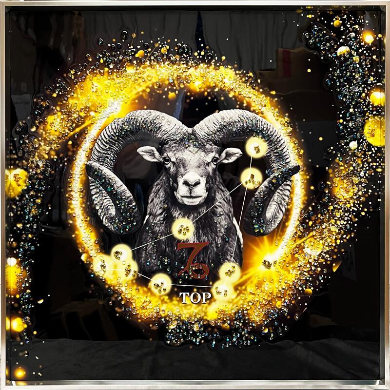 クリスタルアート トップ 51x51cm やぎ 山羊座 capricorn 星座 星