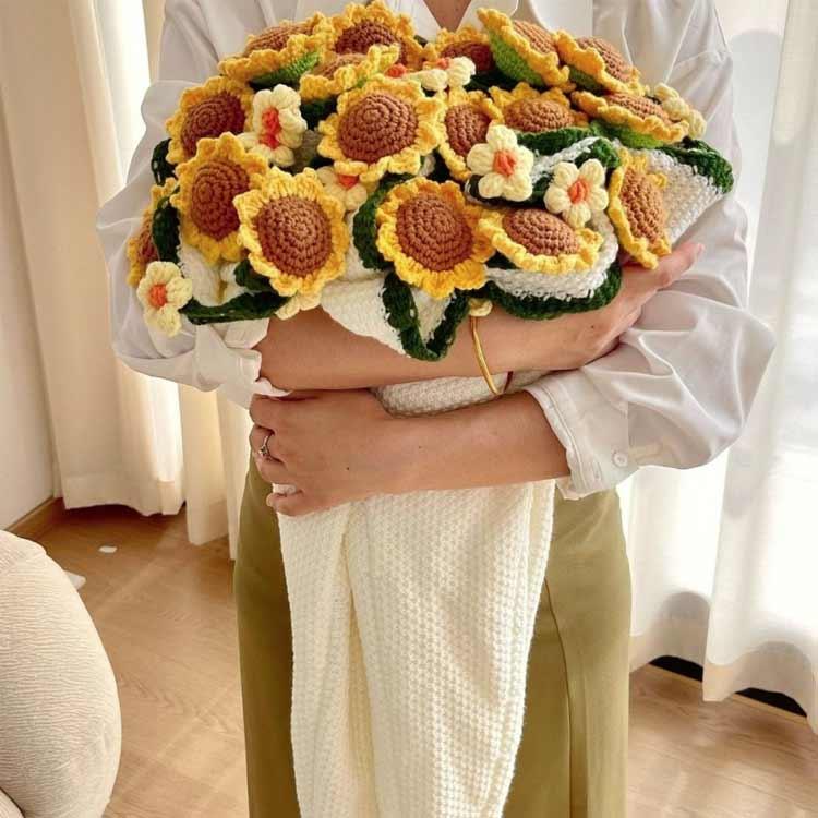 花束ブランケット 花束 ひまわり 咲く ブランケット 90cm かぎ針編み