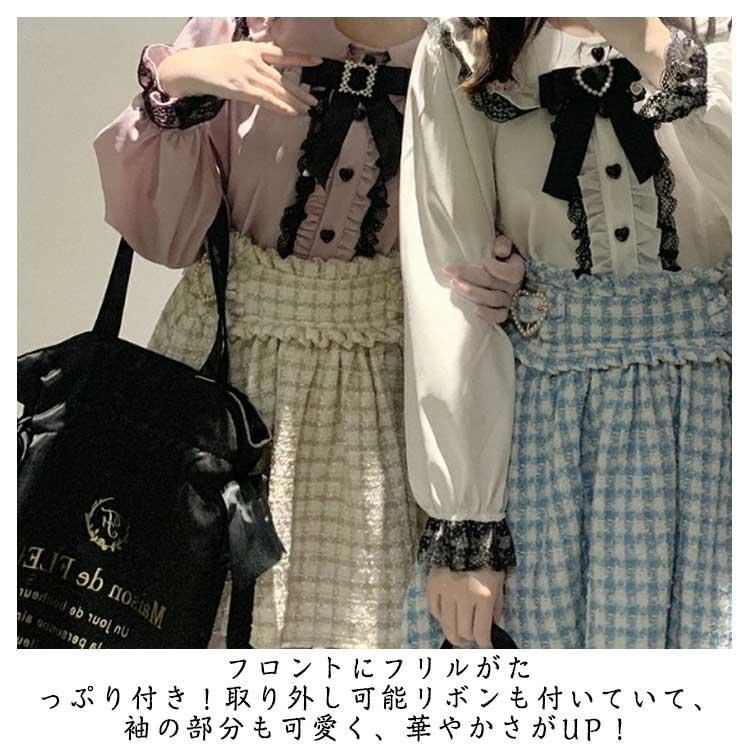 ハートビジューリボン レースブラウス レディース トップス ブラウス