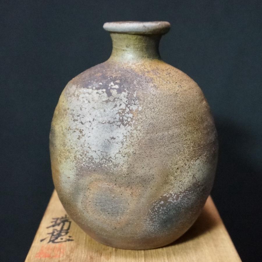 備前焼 小野田瑞穂作 備前徳利ぐい呑セット 三角変わり徳利 共箱有 酒