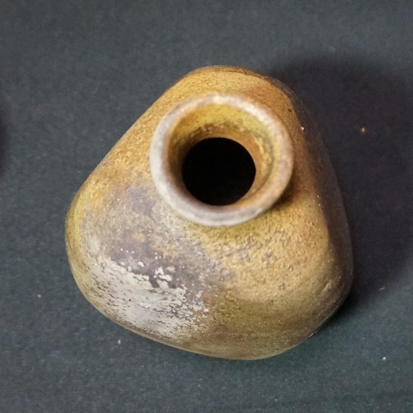 備前焼 小野田瑞穂作 備前徳利ぐい呑セット 三角変わり徳利 共箱有 酒