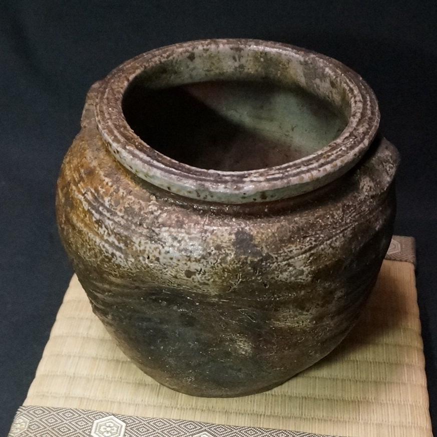 古備前】種壺 茶道具 水指 花入 花瓶 耳付 壺 蹲 甕 高さ15cm