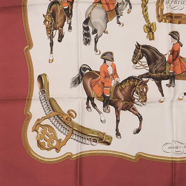 広尾店】美品 エルメス HERMES カレ90 大判スカーフ REPRISE 乗馬風景