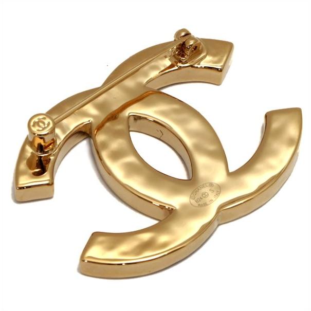 極美品 シャネル CHANEL ココマーク ブローチ 黒×ゴールド B24 S