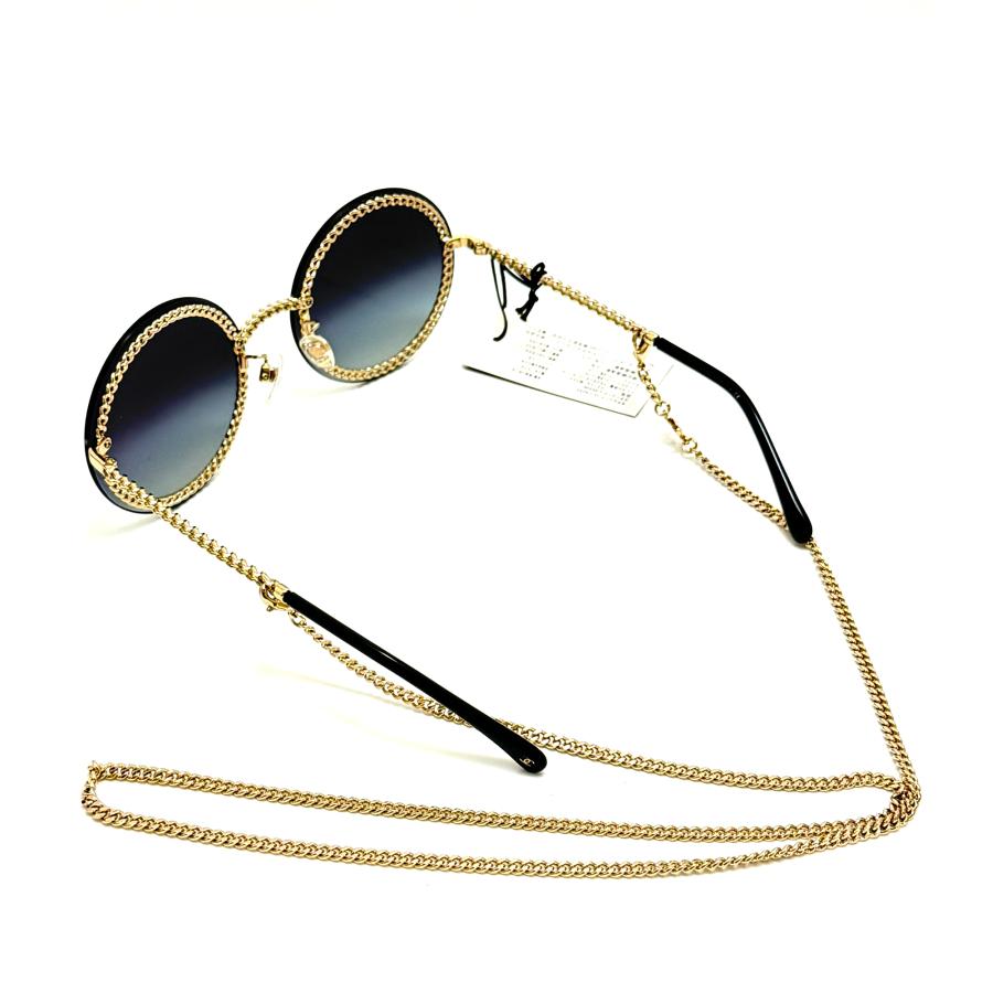 未使用 シャネル CHANEL ロゴ ラウンド シェイプ チェーン サングラス