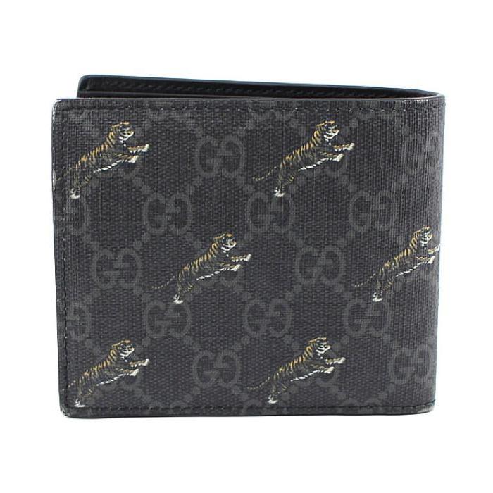 GUCCI（グッチ） 二つ折り財布 GGスプリーム タイガー PVC×レザー 黒
