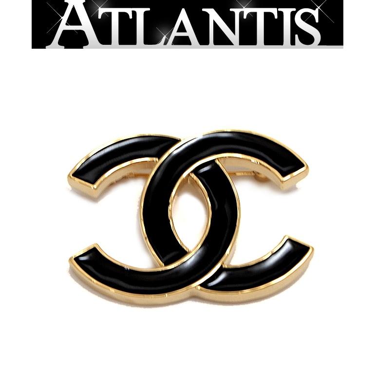 極美品 シャネル CHANEL ココマーク ブローチ 黒×ゴールド B24 S