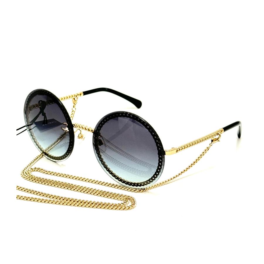 未使用 シャネル CHANEL ロゴ ラウンド シェイプ チェーン サングラス