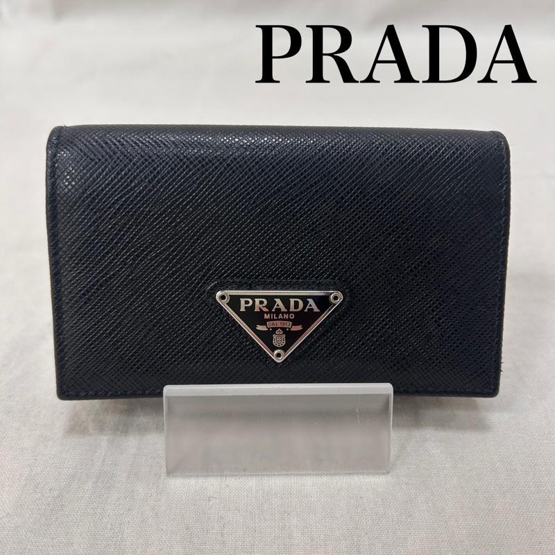 プラダ サフィアーノトライアングルカードケース 二つ折り ブラック