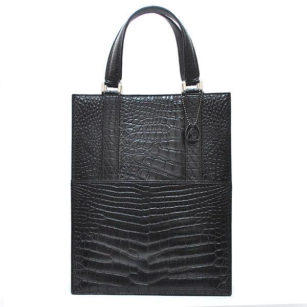 縦型トートバッグ クロコダイル マットブラック 黒 ワニ革 CROCODILE