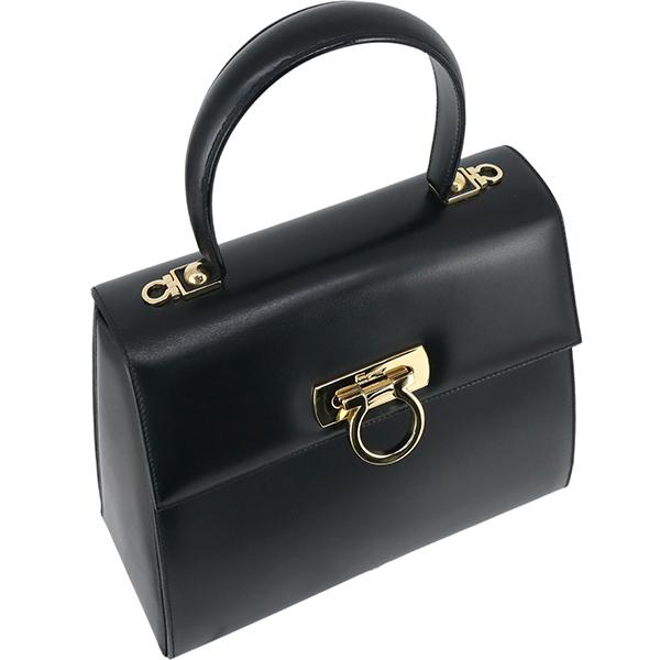 GANCINI フェラガモ ハンドバッグ ガンチーニ ボックスカーフ ブラック