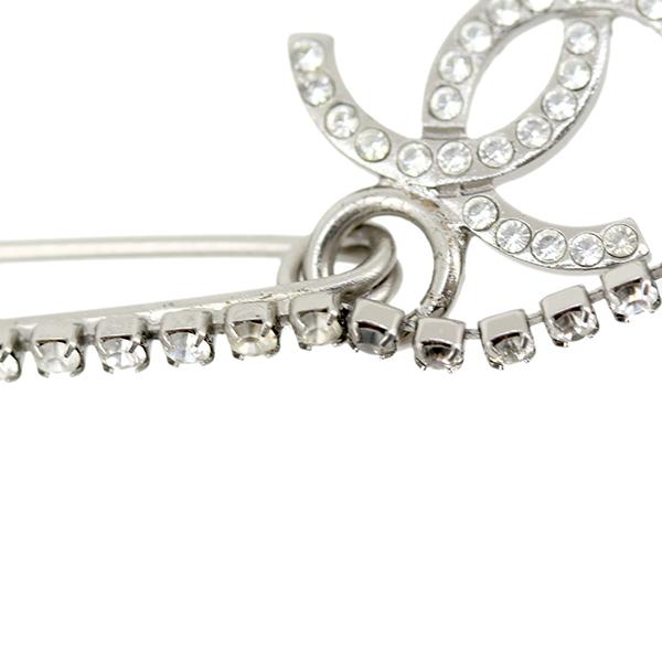 CHANEL（シャネル） ブローチ ダブルピン CC ラインストーン シルバー