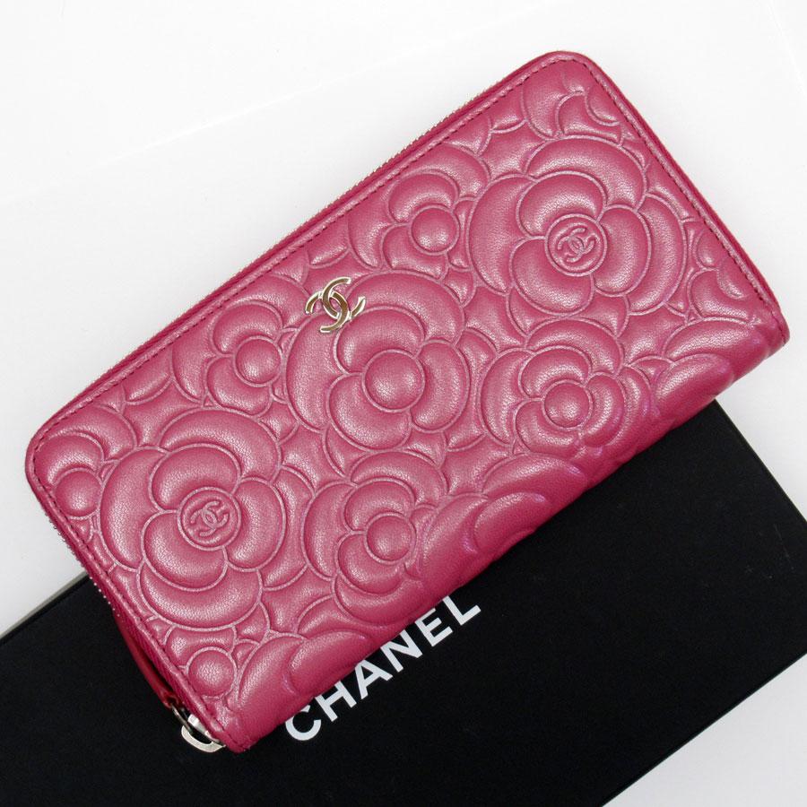 CHANEL（シャネル） ラウンドファスナー長財布 カメリア レザー ピンク