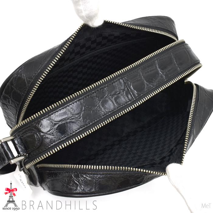 クロコダイル セカンドバッグ メンズ ブラック マット加工 横幅25cm W