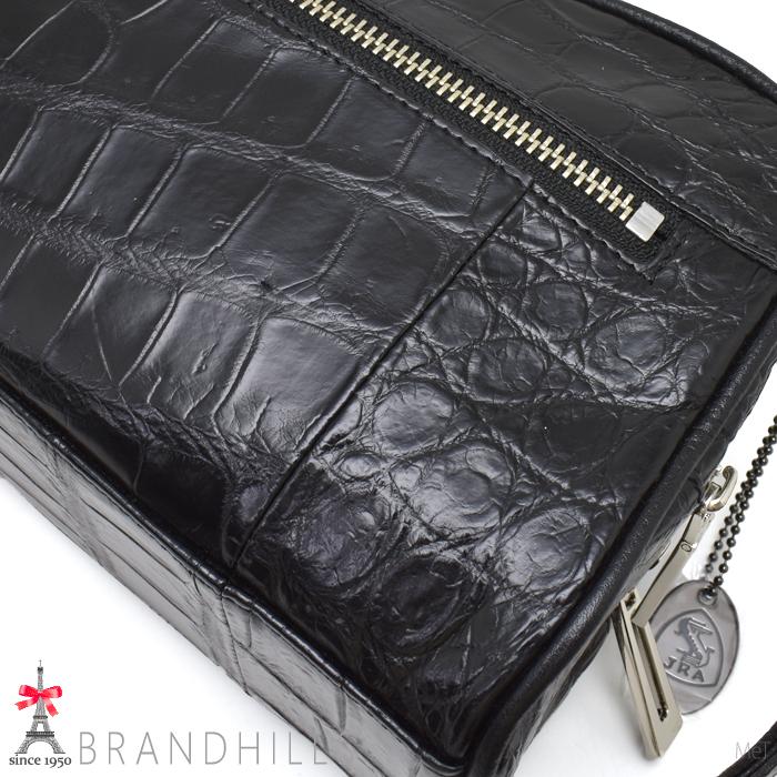 クロコダイル セカンドバッグ メンズ ブラック マット加工 横幅25cm W