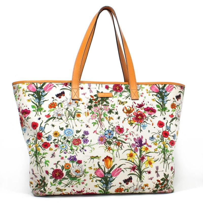 GUCCI（グッチ） トートバッグ フローラ キャンバス レザー イエロー