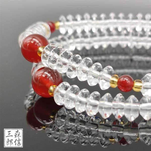 数珠ブレスレット 108玉 天然石 本水晶 赤瑪瑙 (パワーストーン 7月の