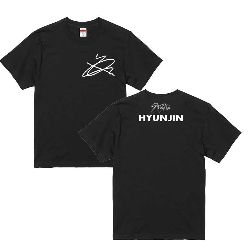 ヒョンジン Hyunjin ストレイキッズ スキズ 男女兼用Tシャツ ブラックT