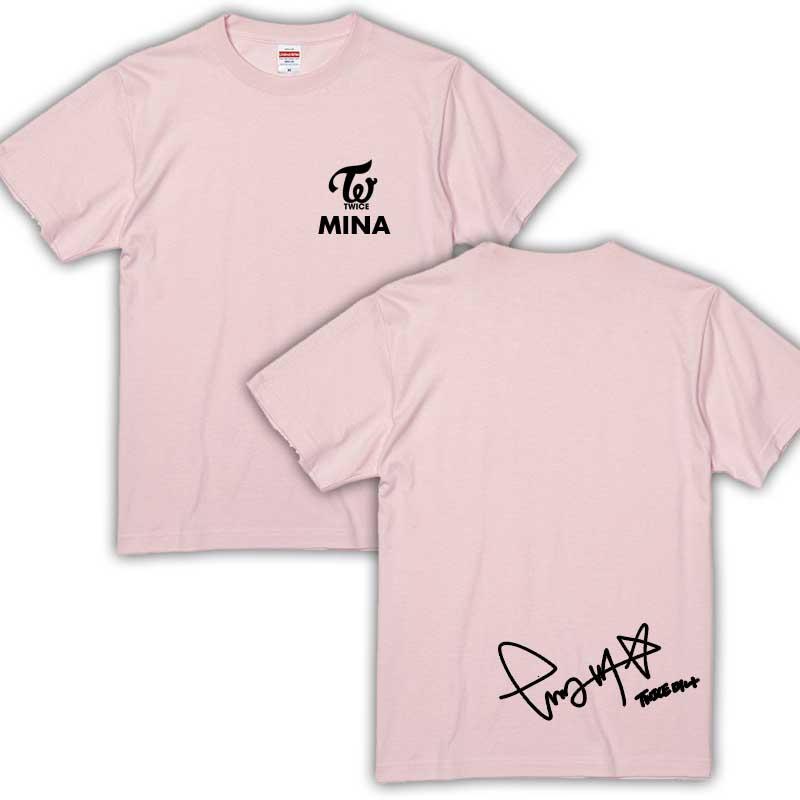 ミナ トゥワイス TWICE サイン入り ロゴ入り べビーピンク 男女兼用T