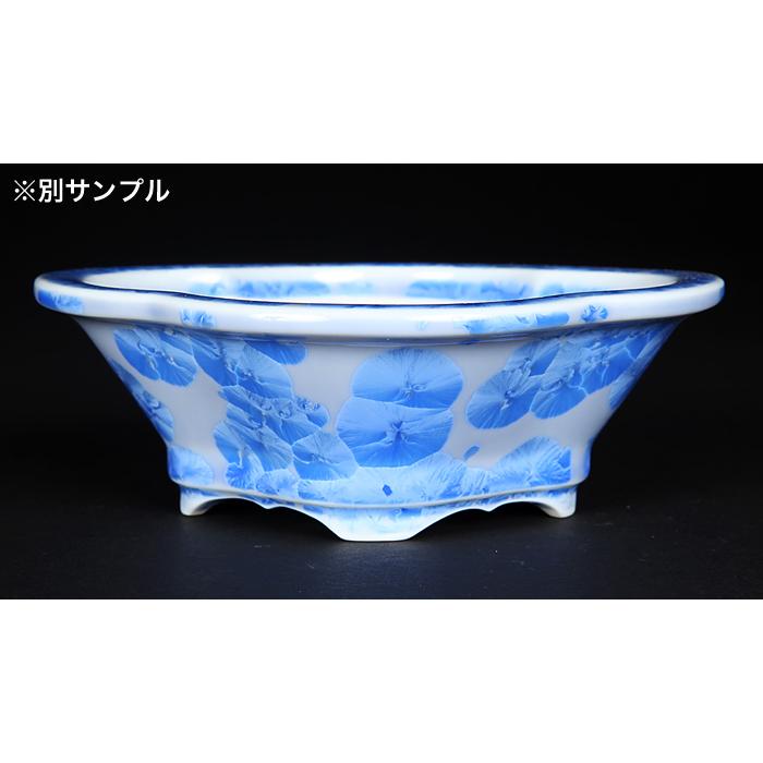 盆栽鉢 植木鉢 「平安泉山青花結晶木瓜式鉢 小」 山草鉢 色鉢 清水焼