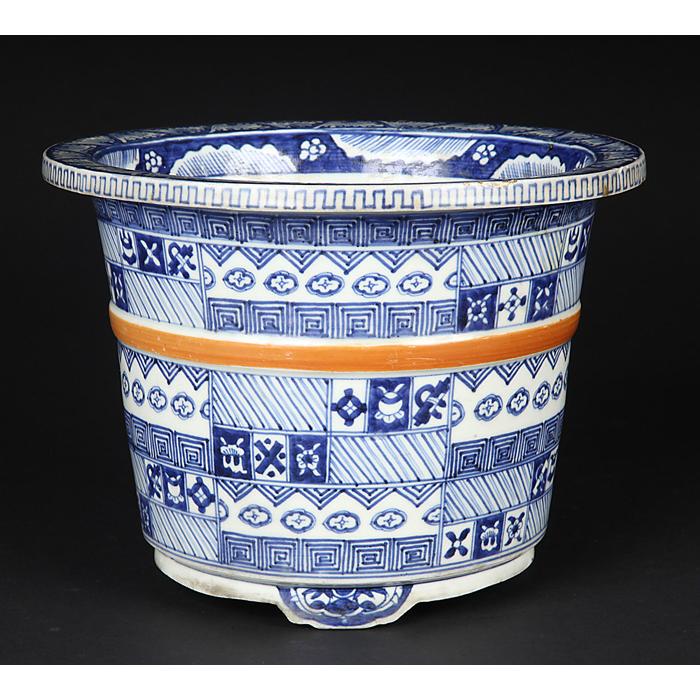 盆栽鉢 鍋島焼染付胴紐丸鉢 植木鉢 蘭鉢 伊万里 ナベシマ 呉須 8号