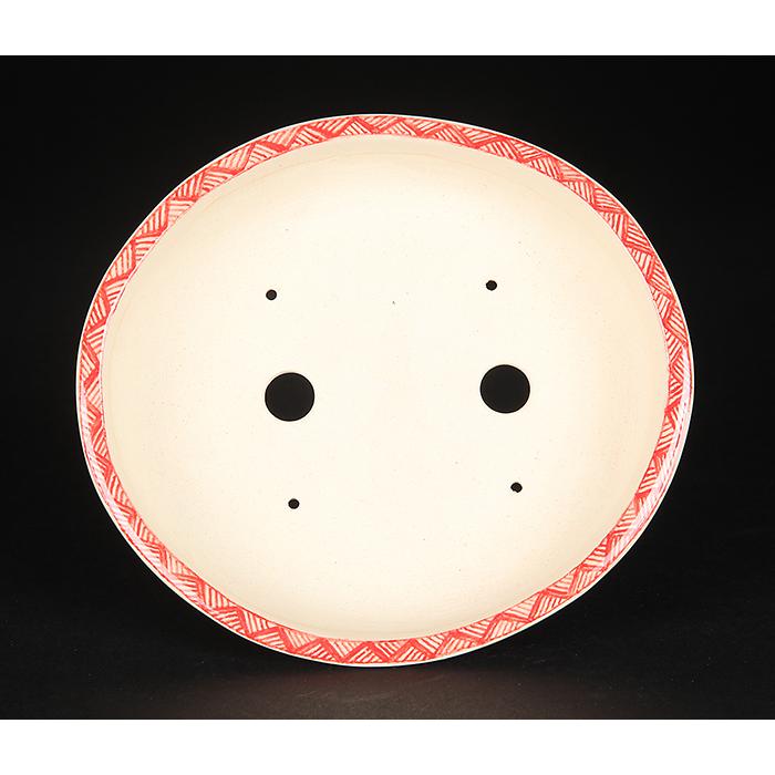 盆栽鉢 「紀伊赤絵山水図楕円鉢」 植木鉢 絵付鉢 作家鉢 磁器 共箱