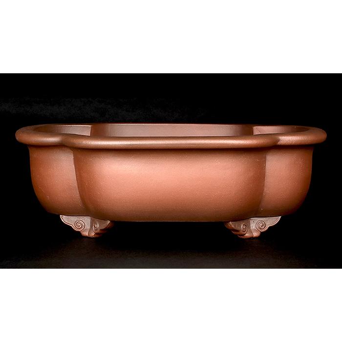 盆栽鉢 紫泥外縁木瓜式鉢 植木鉢 中国鉢 張氏製陶 落款あり 18号 55cm