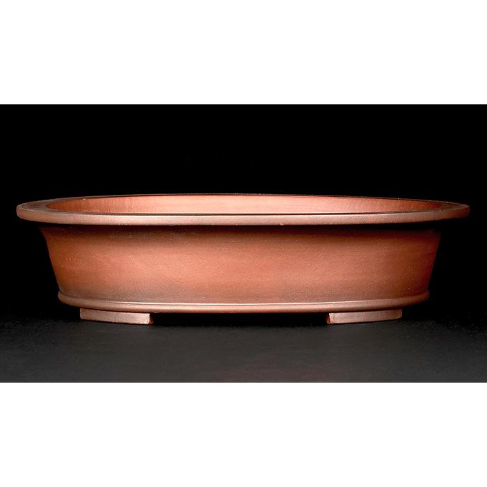 盆栽鉢 紫泥外縁下紐楕円鉢 植木鉢 中国鉢 張氏製陶 落款あり 17号