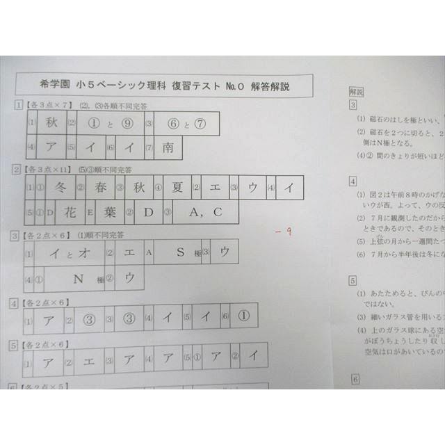 希学園 小5 ベーシック理科 テキスト 第1〜4分冊 通年セット