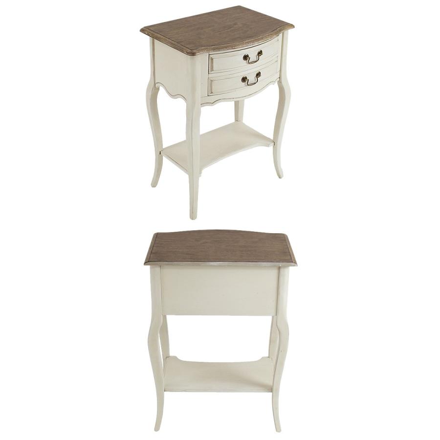 アンティーク調 サイドテーブル ホワイト 花台 2段 二段 引出し