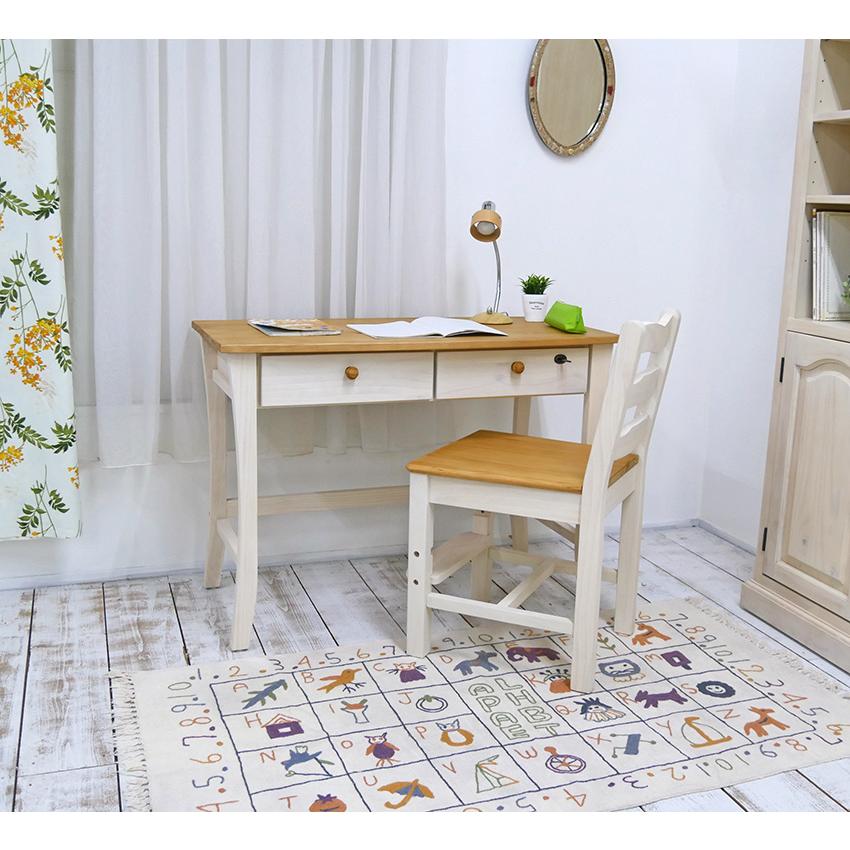 北欧風デスク 2点セット 白いフレンチカントリー勉強机+学童チェア85