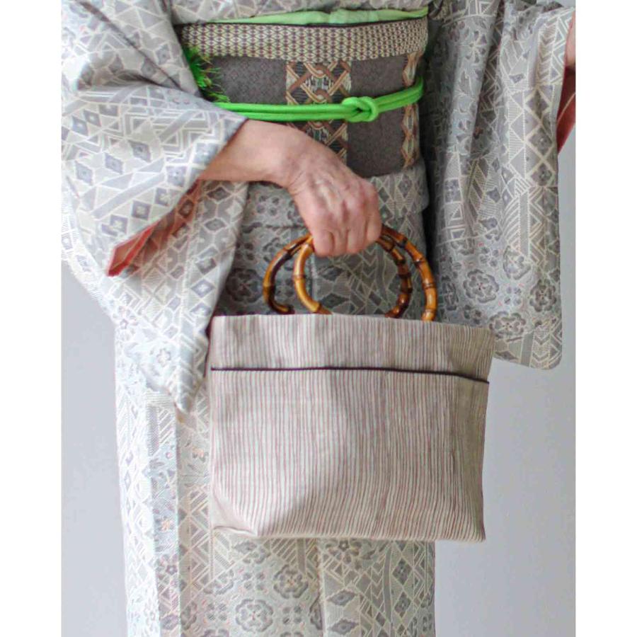 縞の竹手バッグ 日本製 ハンドバッグ 和装 着物 浴衣 バンブー 麻