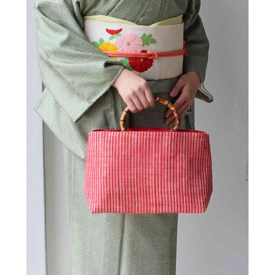 先染め 竹手バッグ (小) バンブーハンドル 浴衣 和装 巾着 着物 和装