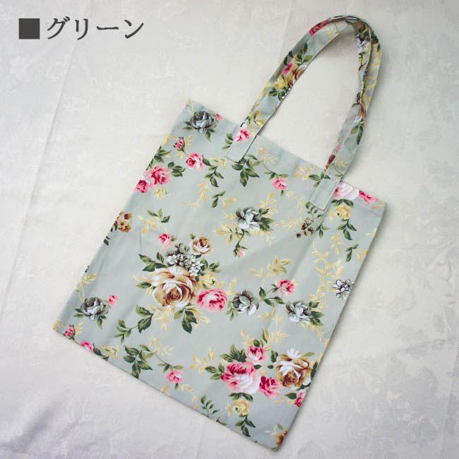 トートバッグ 内ポケット付き ローズ 薔薇 花柄 ピンク ブルー