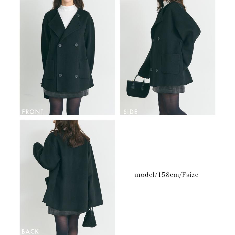 HARUKA DESIGN】ノーカラー2WAYリバーミドルコート｜アウター ウール