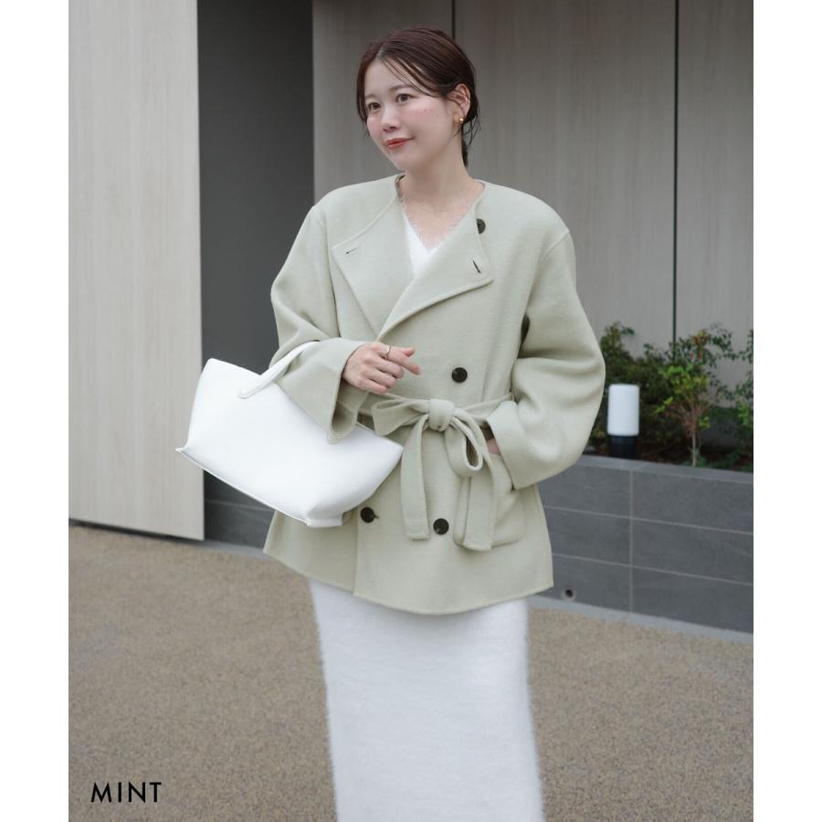 HARUKA DESIGN】ノーカラー2WAYリバーミドルコート｜アウター ウール