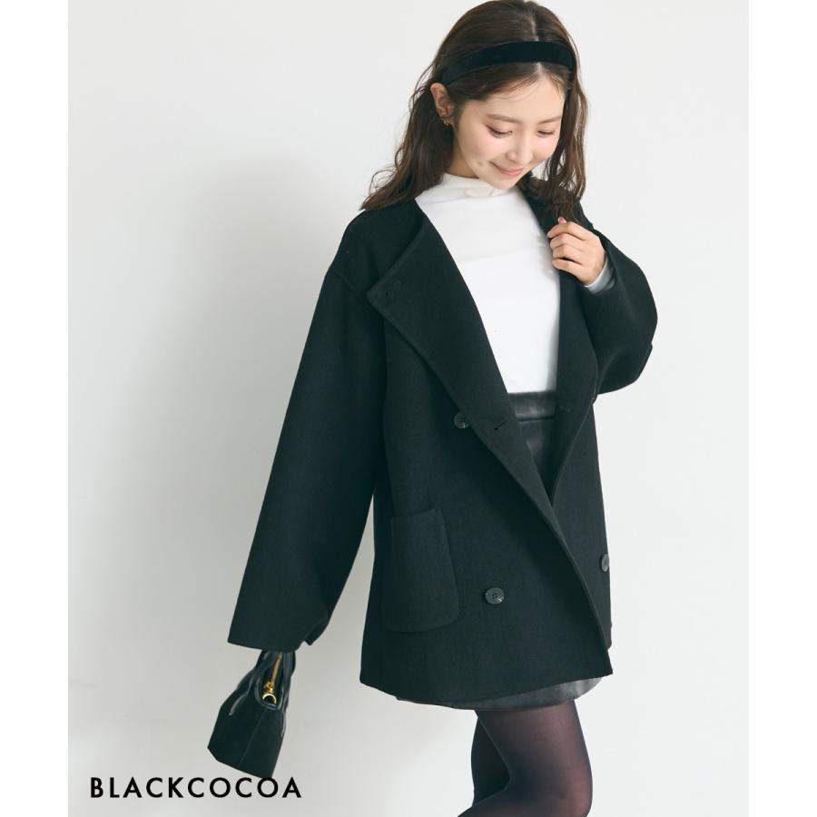 HARUKA DESIGN】ノーカラー2WAYリバーミドルコート｜アウター ウール