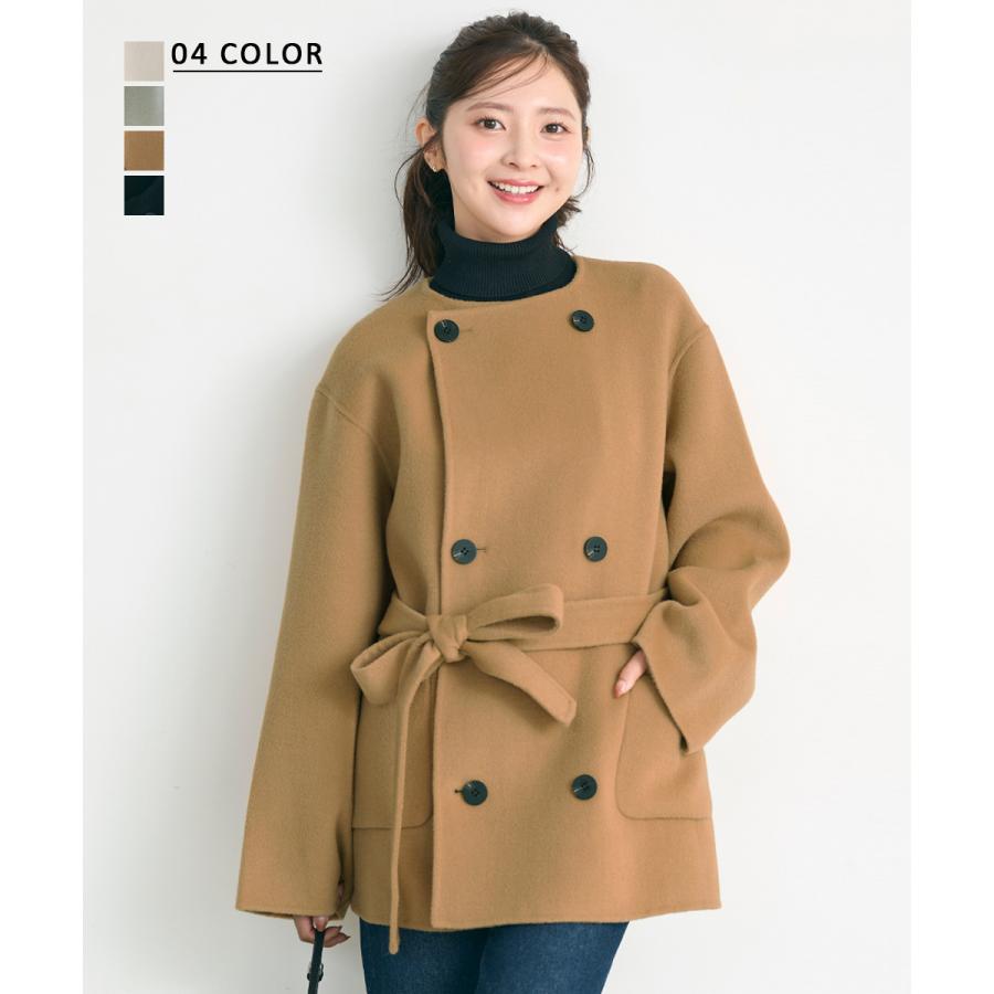 HARUKA DESIGN】ノーカラー2WAYリバーミドルコート｜アウター ウール