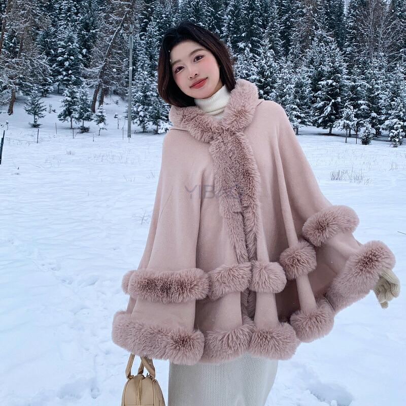 アウター フード付きポンチョ マント ボレロ ファーコート ファー 襟