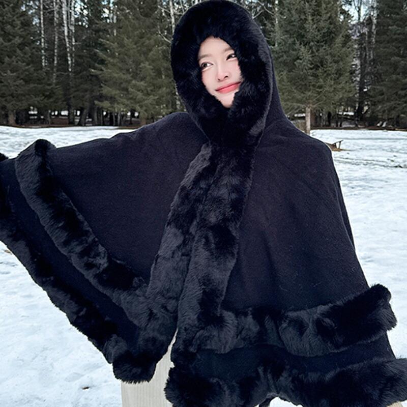 アウター フード付きポンチョ マント ボレロ ファーコート ファー 襟