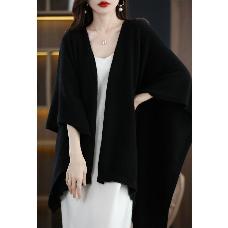 ウール ケープ コート レディース ニットポンチョ ロング丈コート