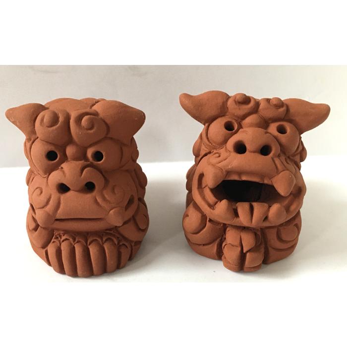 シーサー置物 ミニ 見上げ おかえりなさい ペアシーサー 素焼き お守り