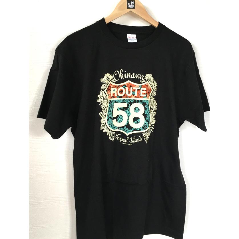 沖縄Tシャツ ルート58 58号線シャツ 黒 : okinawa マリンブルー