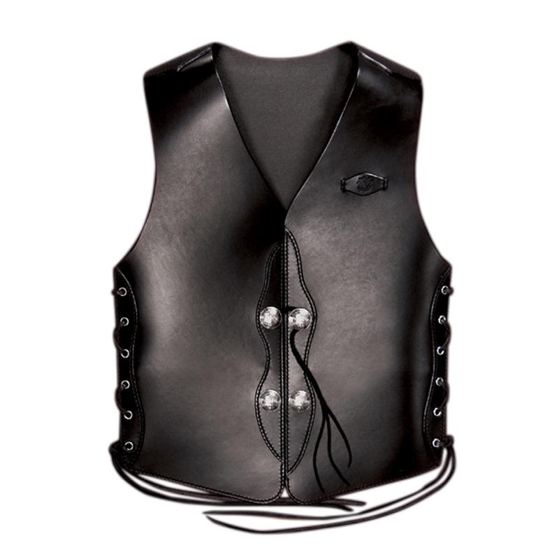 オイルレザーベスト Bタイプ 黒 コンチョ付き サドルベスト 革ベスト