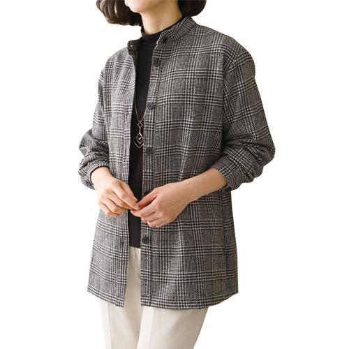 日本製 尾州織 グレンチェック柄ブラウス シャツ ブラウス グレー