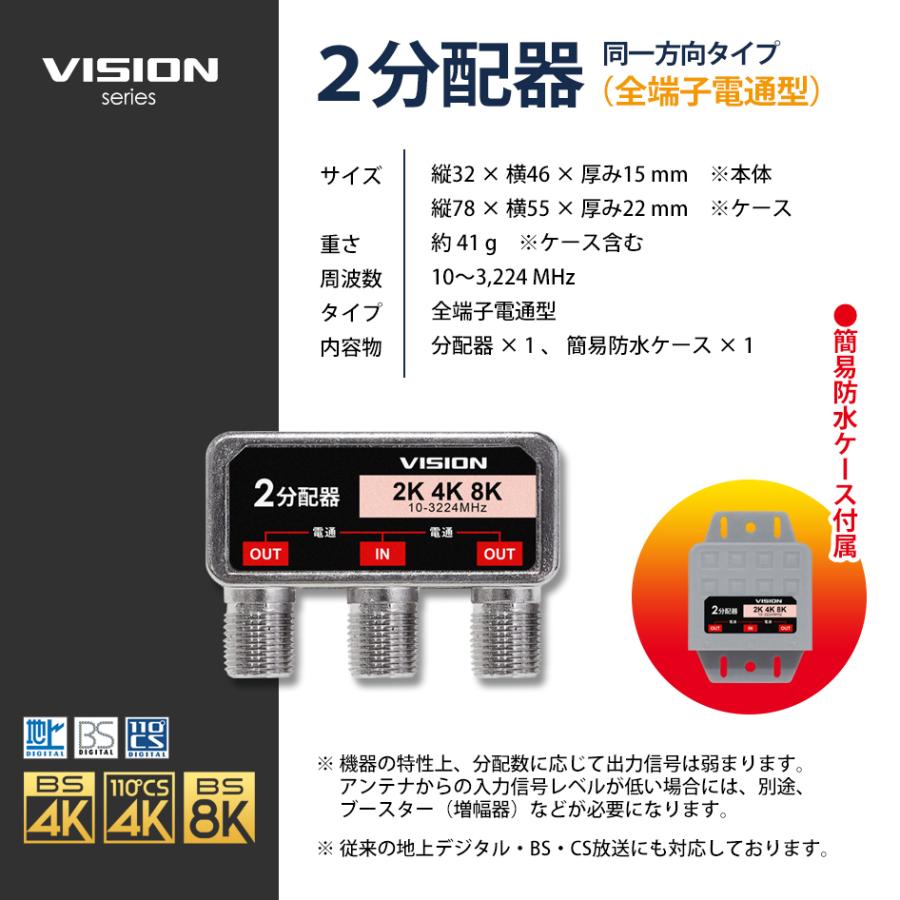 VISION 改良版 2分配器 同一方向 1年保証 防水ケース付 使い勝手抜群