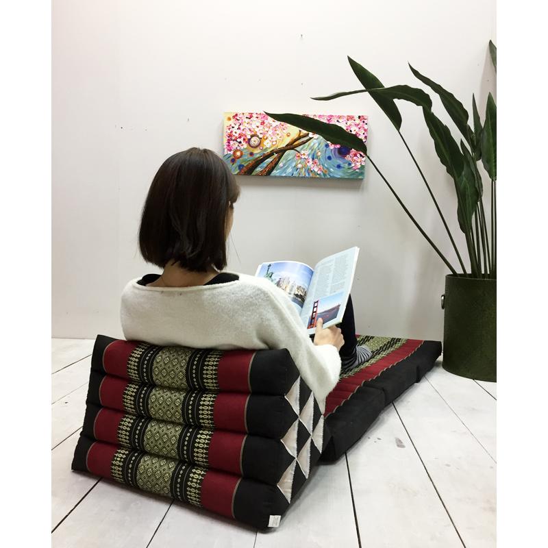 三角枕 タイ 三角 クッション 枕 4段 マット3枚 花柄 茶 座椅子 昼寝